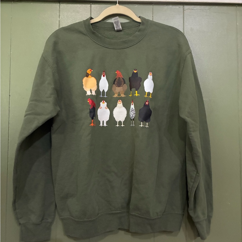 Gildan Green Chicken Graphic Crewneck Sweater